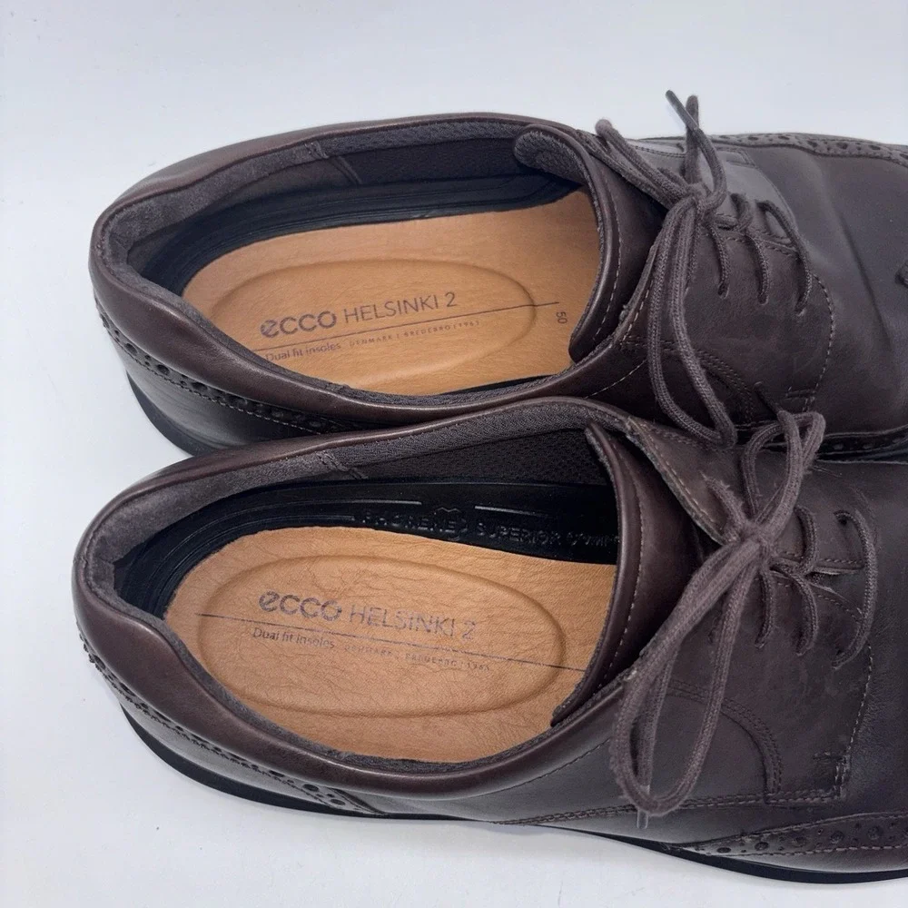 ECCO Lisbon Men's US 16-16.5/50Dark Brown Leather Brogue Wingtip Oxford Shoes